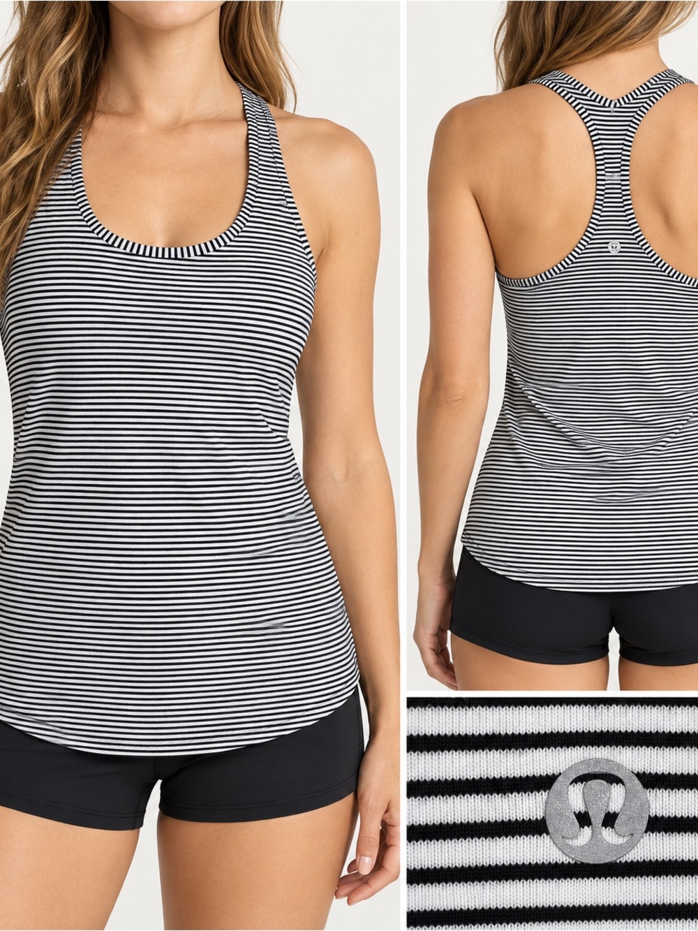 Lululemon Cool Racerback Striped Tank White & Black Size 10